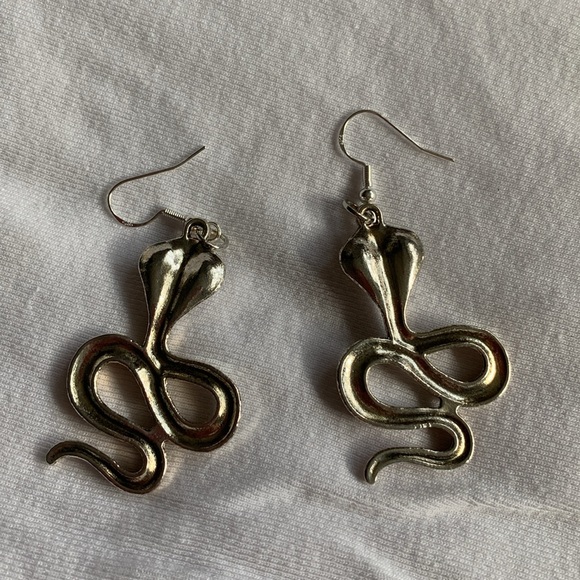 Cobra snake earrings Artisan sterling silver hooks - Picture 5 of 7